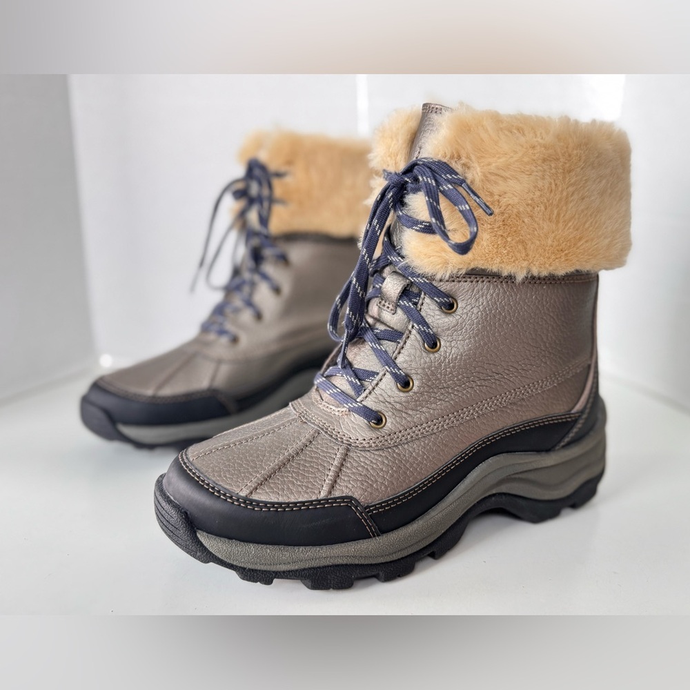 Clarks Mazlyn Arctic Winter Boots Pewter Leather Faux Fur Insulated Hiking 6.5